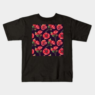 Botanical Floral Seamless pattern -red poppies Kids T-Shirt